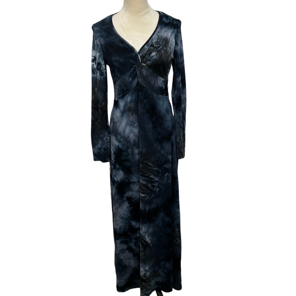 Band of Gypsies Blue Tie Dyed Long Sleeve Stretchy Soft Maxi Bohemian Dress M